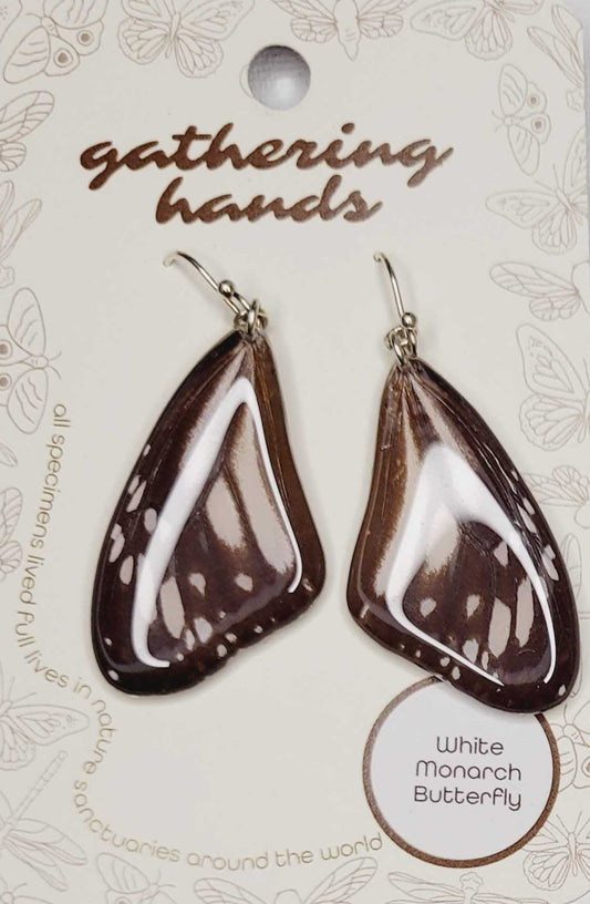 White Monarch Forewing Earrings
