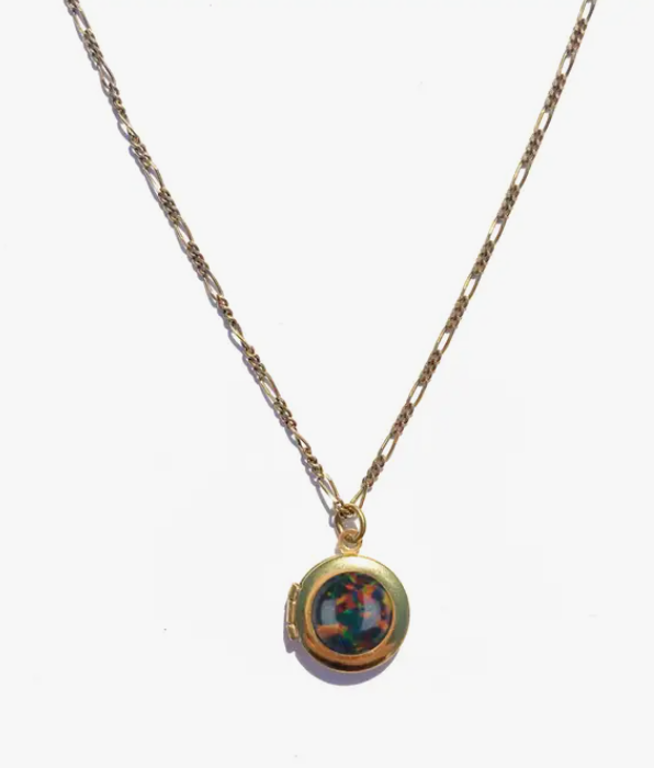 Black Opal Locket Necklace