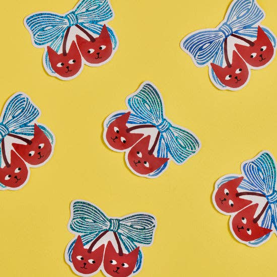 Cherry Bow Cat Sticker