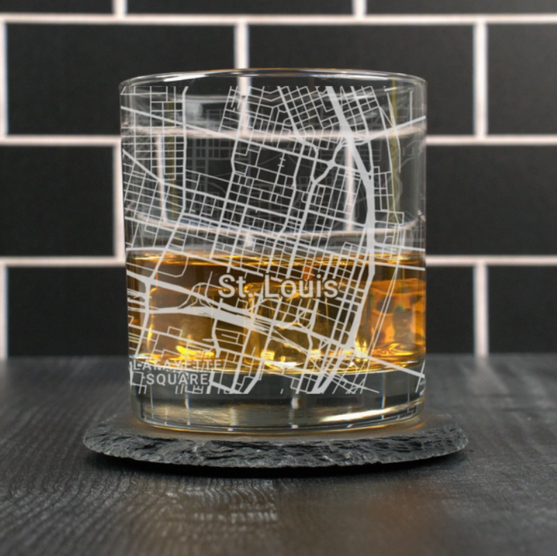 St. Louis Map Engraved Rocks Glass