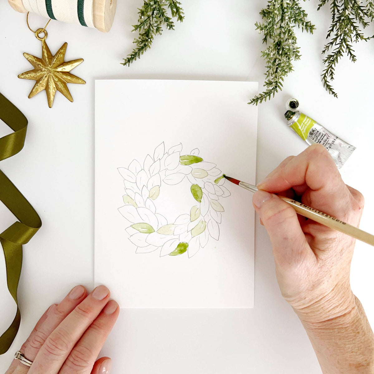 Wreaths Paintable Watercolor Notecard Set
