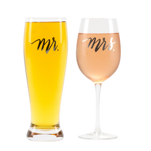 Mr. & Mrs. Wine Glass & Pilsner Set